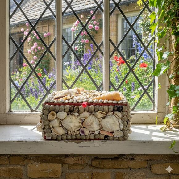 Vtg Seashell Jewelry Trinket Box Chest Sailor Valentine Nautical Handmade 6.5” - Picture 2 of 14